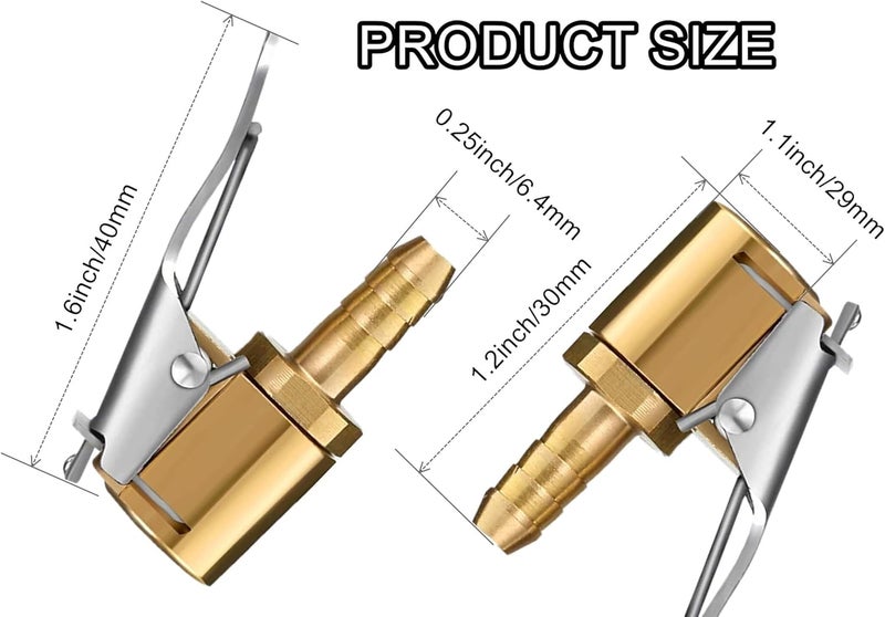 LDCRE Tire Air Chuck Adapter with Clip,1/4" Brass American Type Thread Pump Nozzle，Locking Tire Inflator Adapter Connect, Air Compressor Tire Chuck Hose End with Barb Connector for Hose Repair 1PC - Image 4